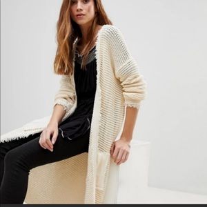 Free People Long Cream Knitted Cardigan | Women’s Large